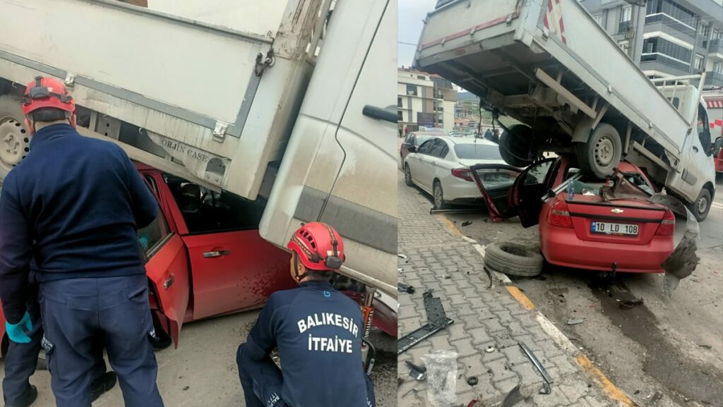 Balıkesir’de ilginç kaza! Park halindeki kamyonun altına girdi